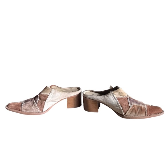 Vintage Y2K Women’s Bee Fly Size 8 Leather Patchwork Pointed Toe Block Heel Mule - Picture 12 of 13